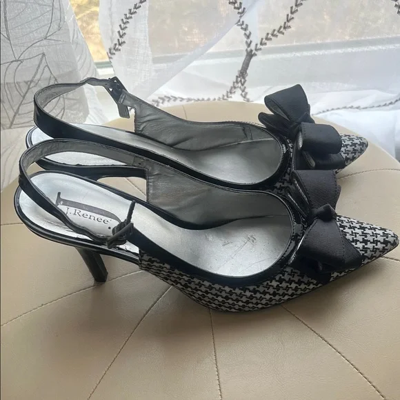J.Renee Houndstooth Black Slingback Heels - Picture 2 of 7